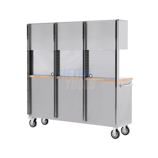 72" stainless steel with overhead cabinet