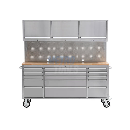 72" stainless steel with overhead cabinet