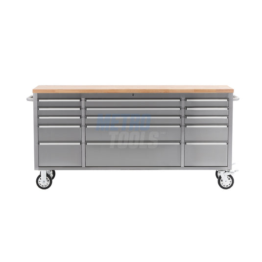72" Stainless Steel 15 Drawer Roller Tool Cabinet and Workbench