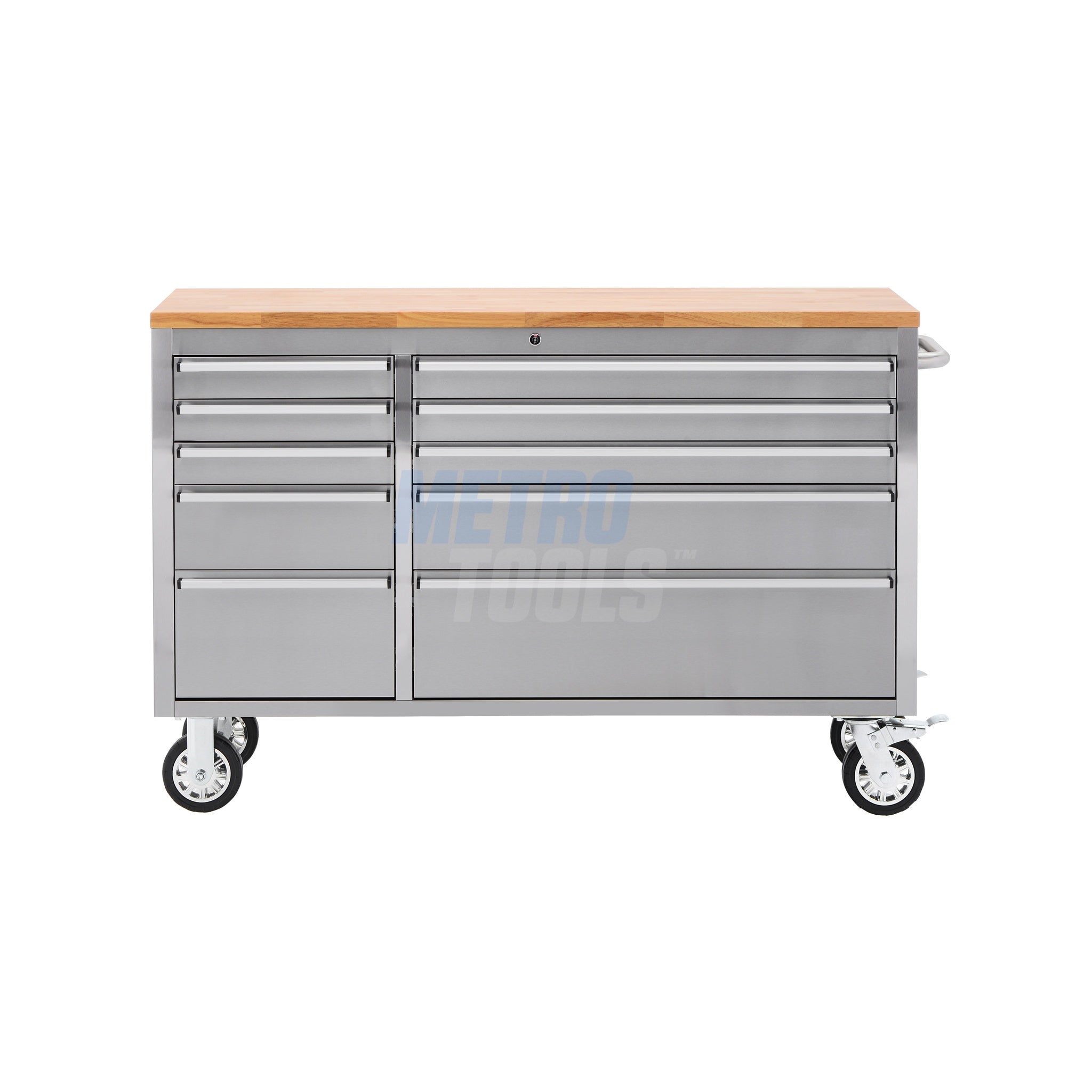 55" Stainless Steel 10 Drawer Roller Tool Cabinet and Workbench