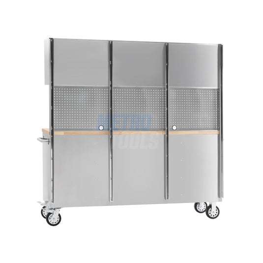 72" stainless steel with overhead cabinet