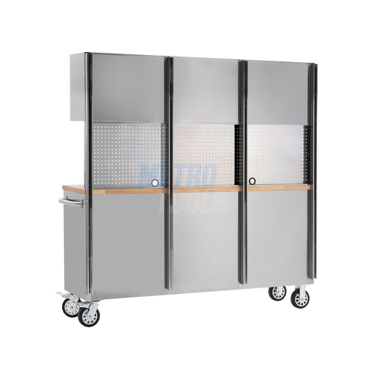 72" stainless steel with overhead cabinet
