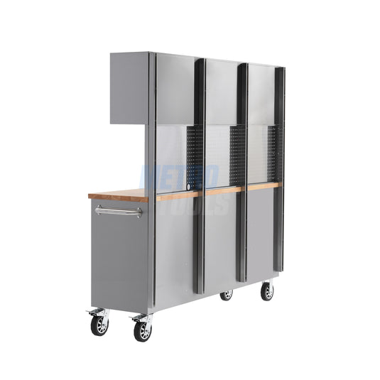 72" stainless steel with overhead cabinet