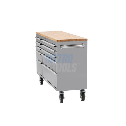 55" Stainless Steel 10 Drawer Roller Tool Cabinet and Workbench