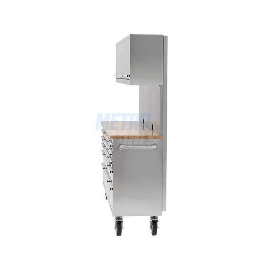 72" stainless steel with overhead cabinet