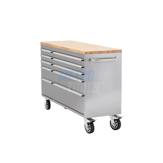55" Stainless Steel 10 Drawer Roller Tool Cabinet and Workbench