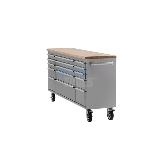 72" Stainless Steel 15 Drawer Roller Tool Cabinet and Workbench