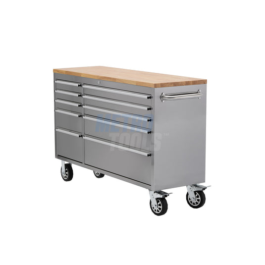55" Stainless Steel 10 Drawer Roller Tool Cabinet and Workbench