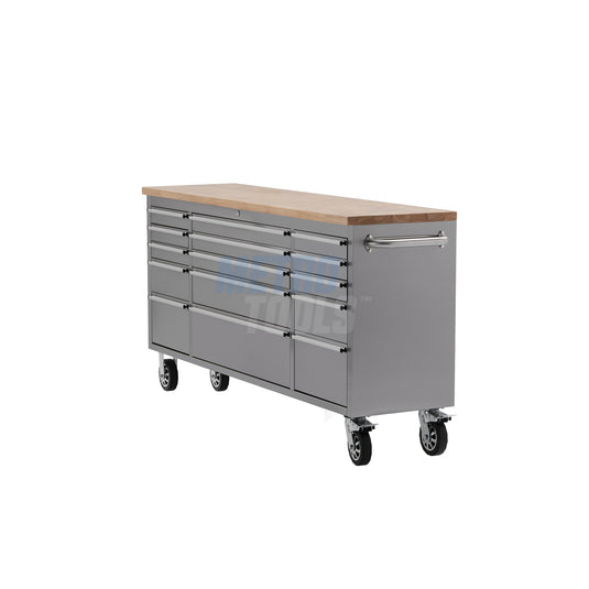 72" Stainless Steel 15 Drawer Roller Tool Cabinet and Workbench