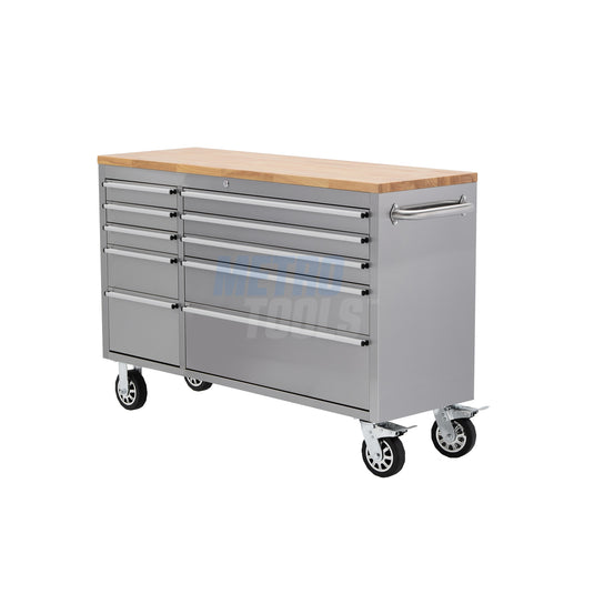 55" Stainless Steel 10 Drawer Roller Tool Cabinet and Workbench