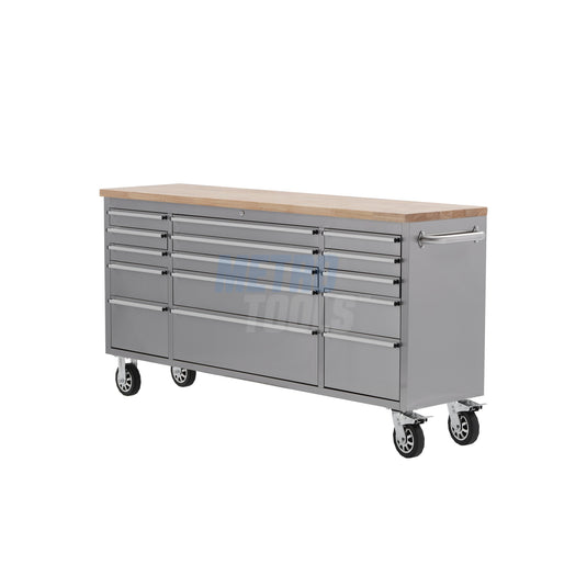 72" Stainless Steel 15 Drawer Roller Tool Cabinet and Workbench