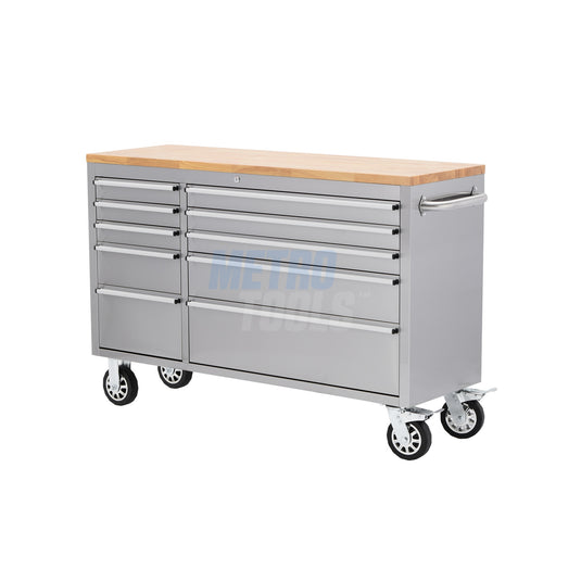 55" Stainless Steel 10 Drawer Roller Tool Cabinet and Workbench