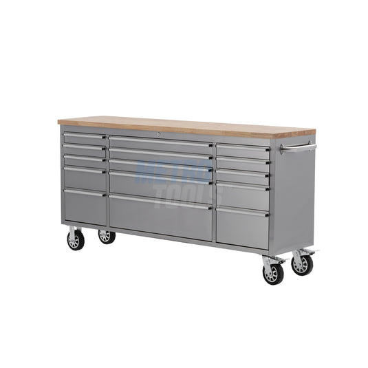 72" Stainless Steel 15 Drawer Roller Tool Cabinet and Workbench