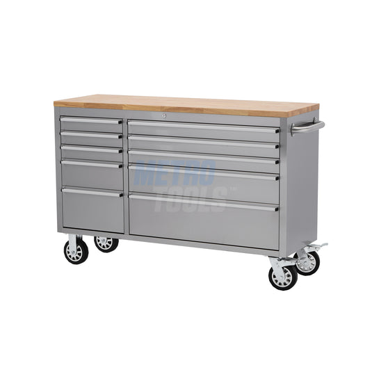 55" Stainless Steel 10 Drawer Roller Tool Cabinet and Workbench