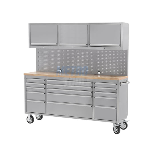 72" stainless steel with overhead cabinet