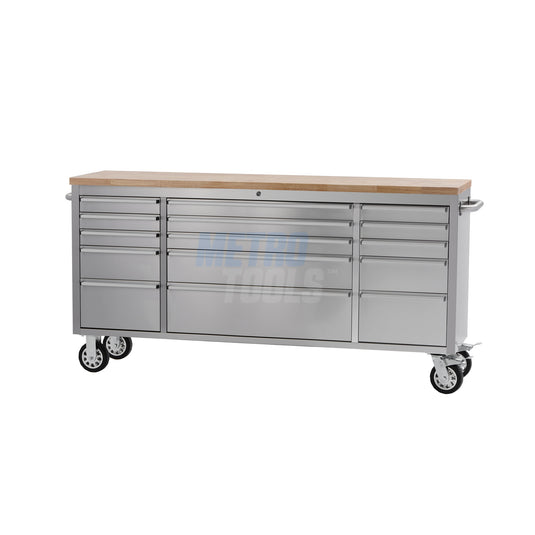 72" Stainless Steel 15 Drawer Roller Tool Cabinet and Workbench