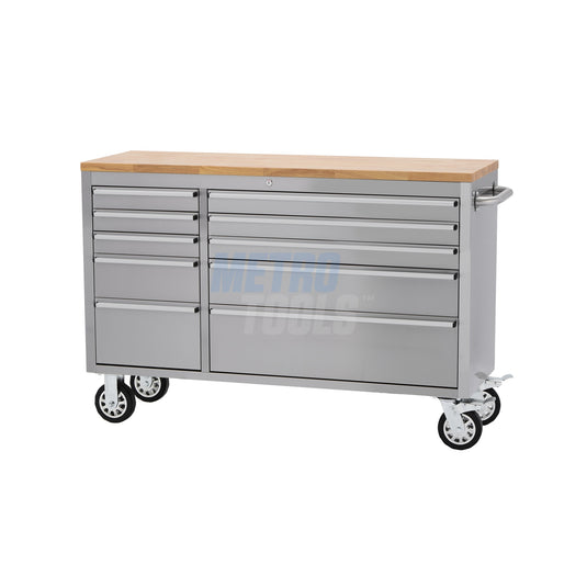 55" Stainless Steel 10 Drawer Roller Tool Cabinet and Workbench