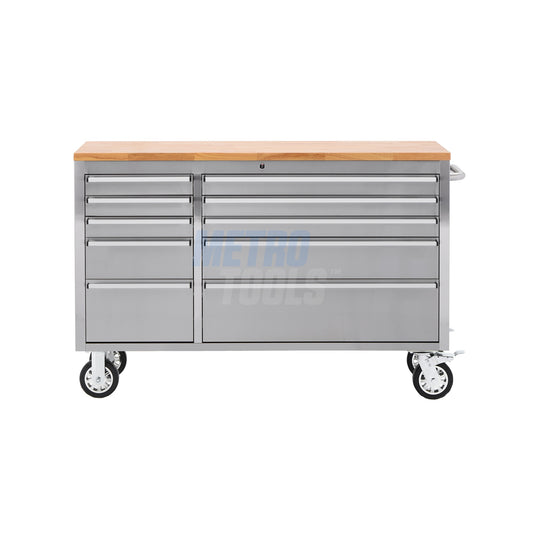55" Stainless Steel 10 Drawer Roller Tool Cabinet and Workbench