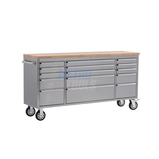 72" Stainless Steel 15 Drawer Roller Tool Cabinet and Workbench