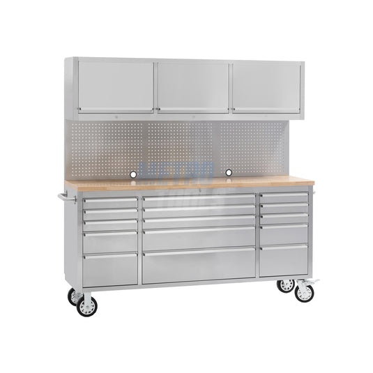 72" stainless steel with overhead cabinet
