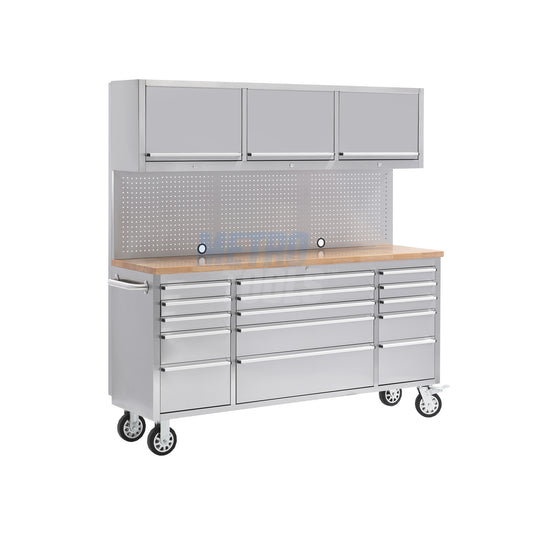 72" stainless steel with overhead cabinet