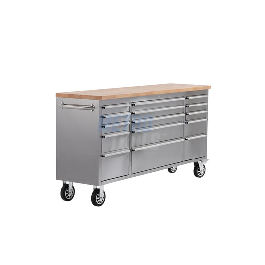 72" Stainless Steel 15 Drawer Roller Tool Cabinet and Workbench