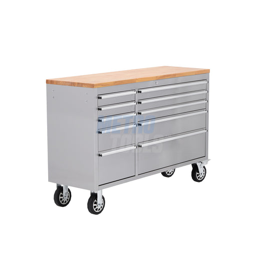 55" Stainless Steel 10 Drawer Roller Tool Cabinet and Workbench