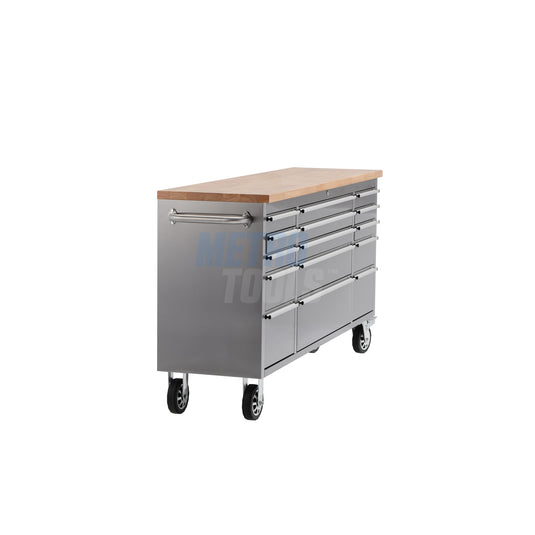 72" Stainless Steel 15 Drawer Roller Tool Cabinet and Workbench