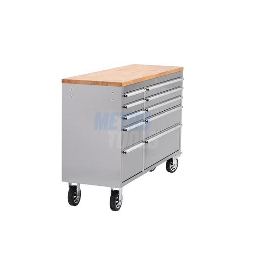 55" Stainless Steel 10 Drawer Roller Tool Cabinet and Workbench