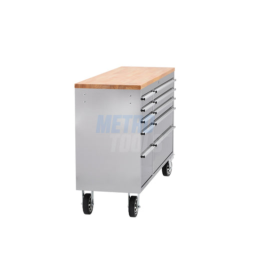 55" Stainless Steel 10 Drawer Roller Tool Cabinet and Workbench