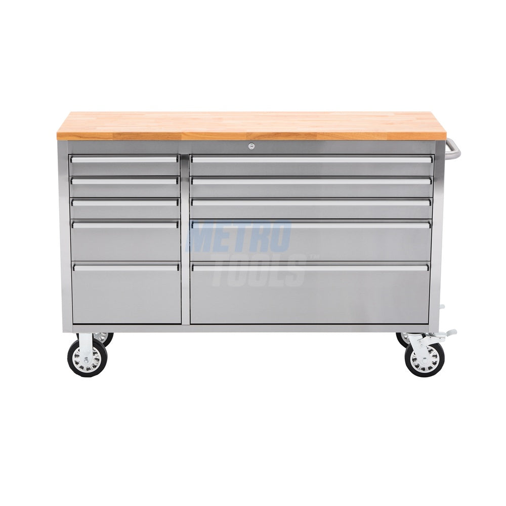 55" Stainless Steel 10 Drawer Roller Tool Cabinet and Workbench