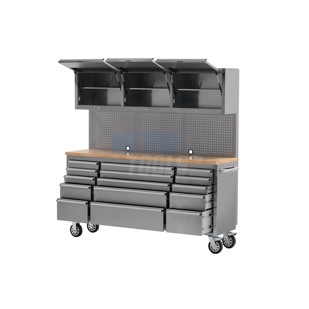 72" stainless steel with overhead cabinet