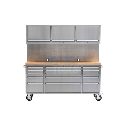 72" stainless steel with overhead cabinet