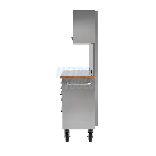 72" stainless steel with overhead cabinet