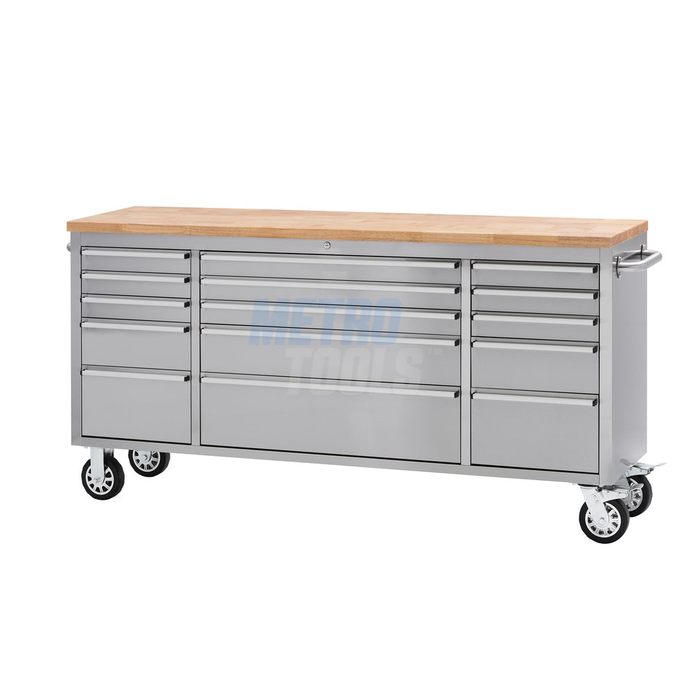 72" Stainless Steel 15 Drawer Roller Tool Cabinet and Workbench
