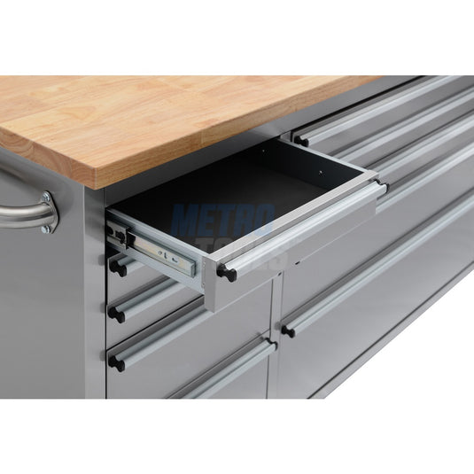 72" Stainless Steel 15 Drawer Roller Tool Cabinet and Workbench
