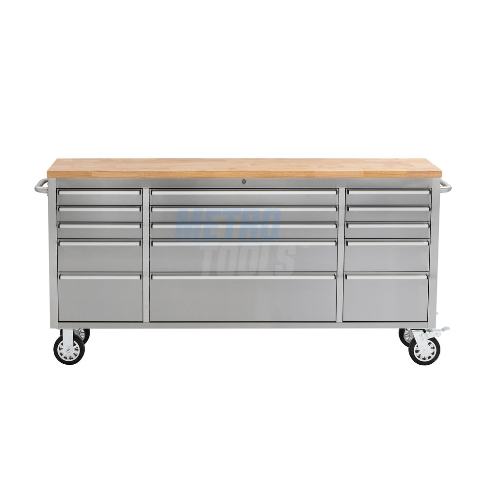 72" Stainless Steel 15 Drawer Roller Tool Cabinet and Workbench